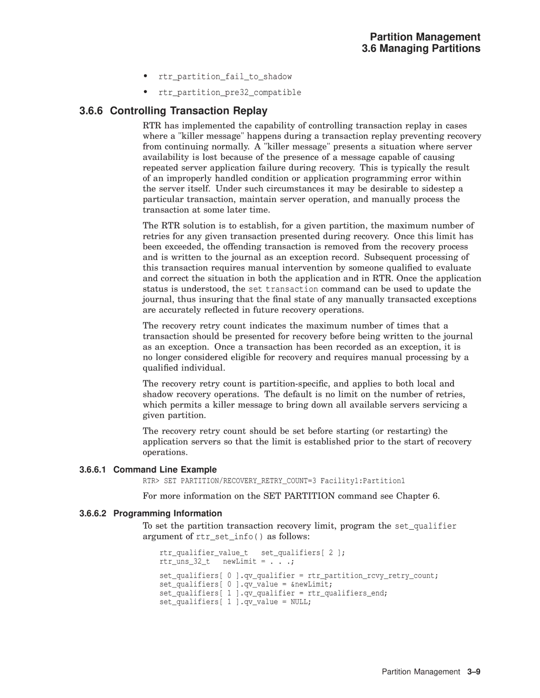 Compaq AA-Q88CE-TE manual Controlling Transaction Replay, Rtruns32t newLimit 