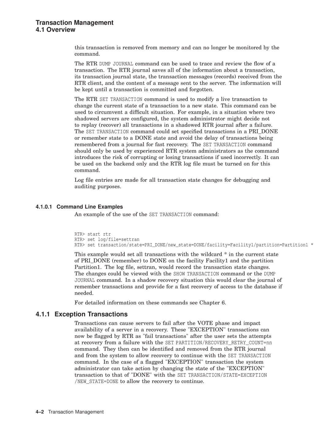 Compaq AA-Q88CE-TE manual Transaction Management Overview, Exception Transactions, Command Line Examples 