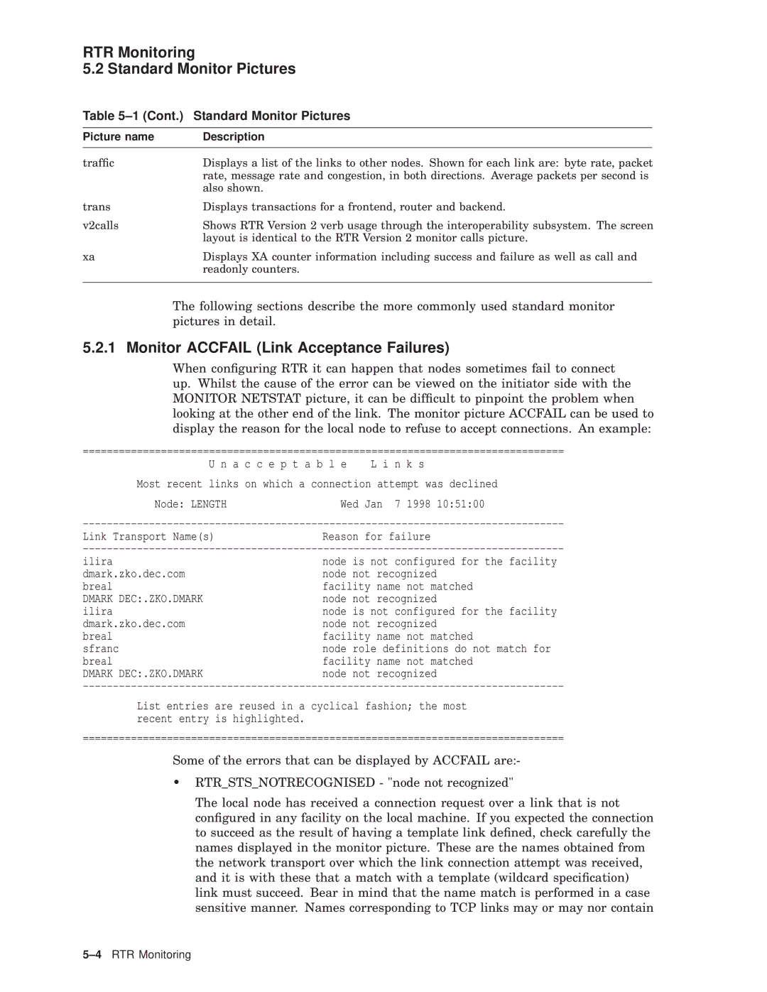 Compaq AA-Q88CE-TE manual Monitor Accfail Link Acceptance Failures, Dmark DEC.ZKO.DMARK 