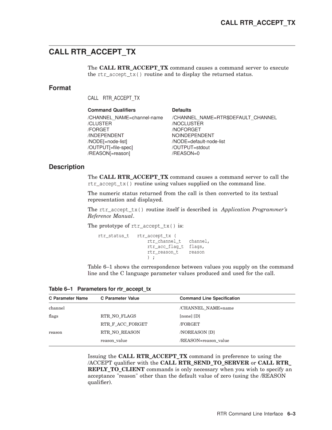 Compaq AA-Q88CE-TE manual Call Rtraccepttx, Format, Description, Parameters for rtraccepttx 