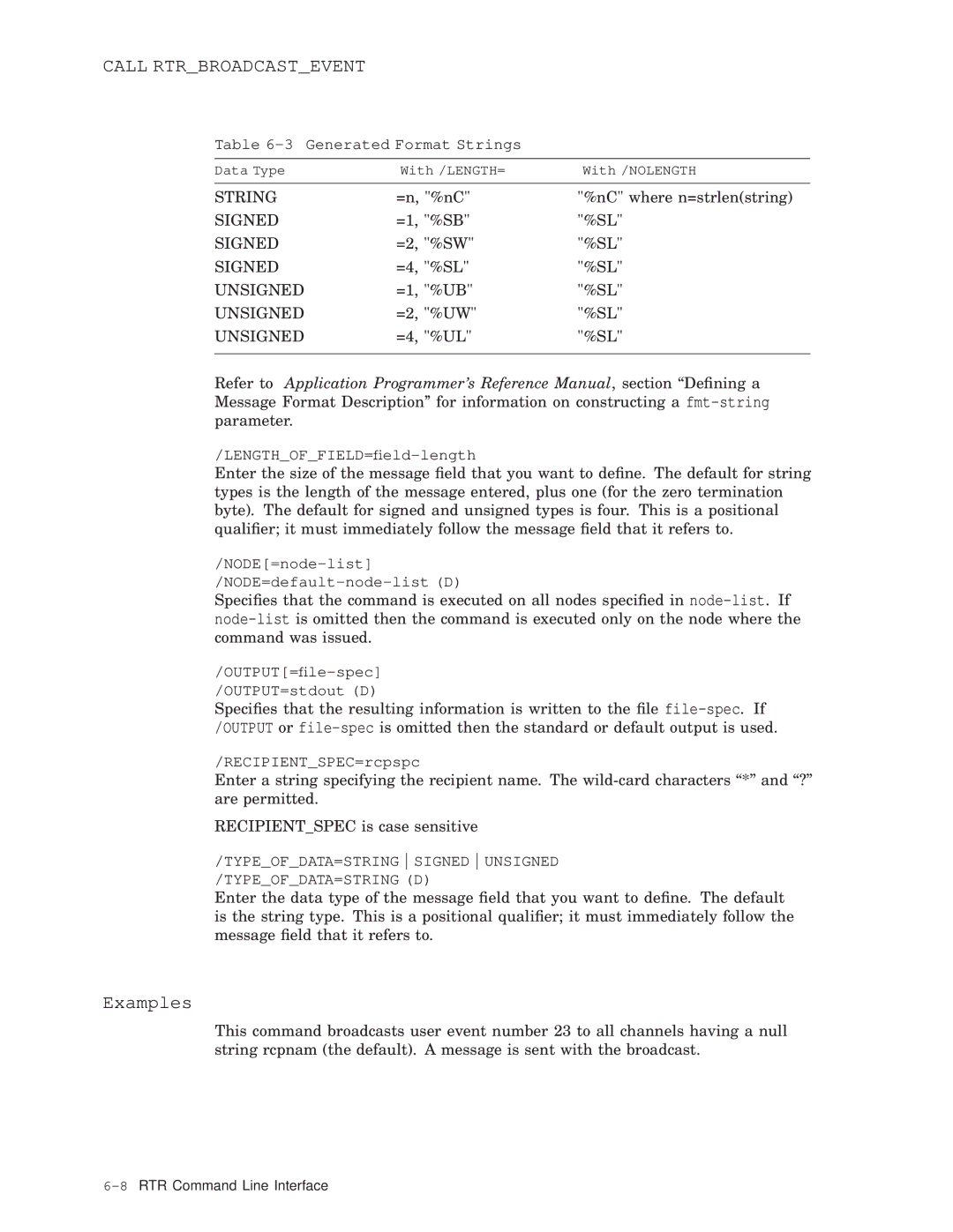 Compaq AA-Q88CE-TE manual Generated Format Strings, LENGTHOFFIELD=ﬁeld-length, RECIPIENTSPEC=rcpspc 