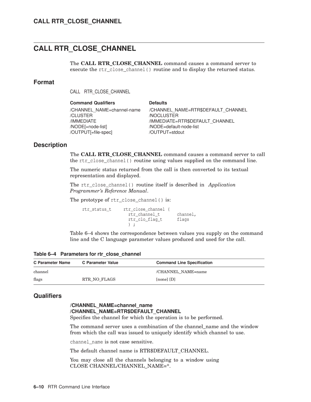 Compaq AA-Q88CE-TE manual Call Rtrclosechannel, Parameters for rtrclosechannel 