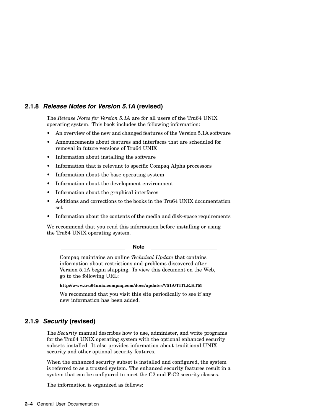 Compaq AA-RH8RD-TE manual Release Notes for Version 5.1A revised, Security revised 