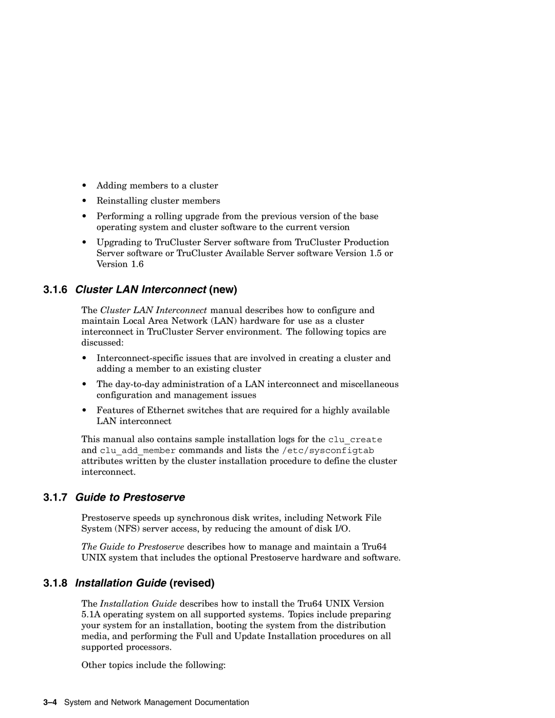 Compaq AA-RH8RD-TE manual Cluster LAN Interconnect new, Guide to Prestoserve, Installation Guide revised 