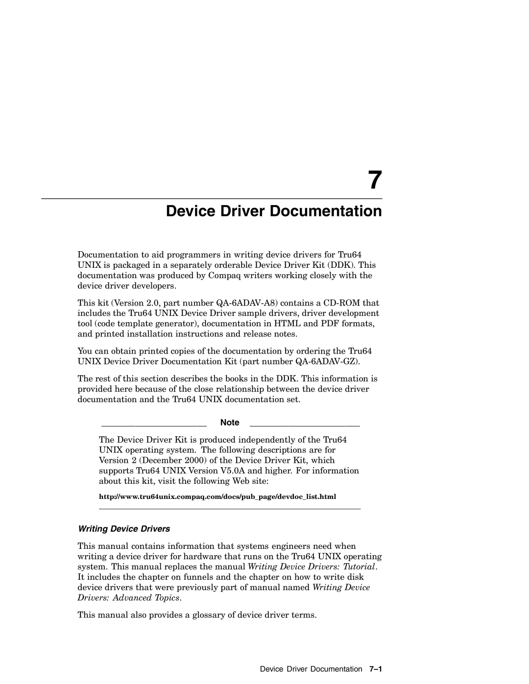 Compaq AA-RH8RD-TE manual Device Driver Documentation, Writing Device Drivers 