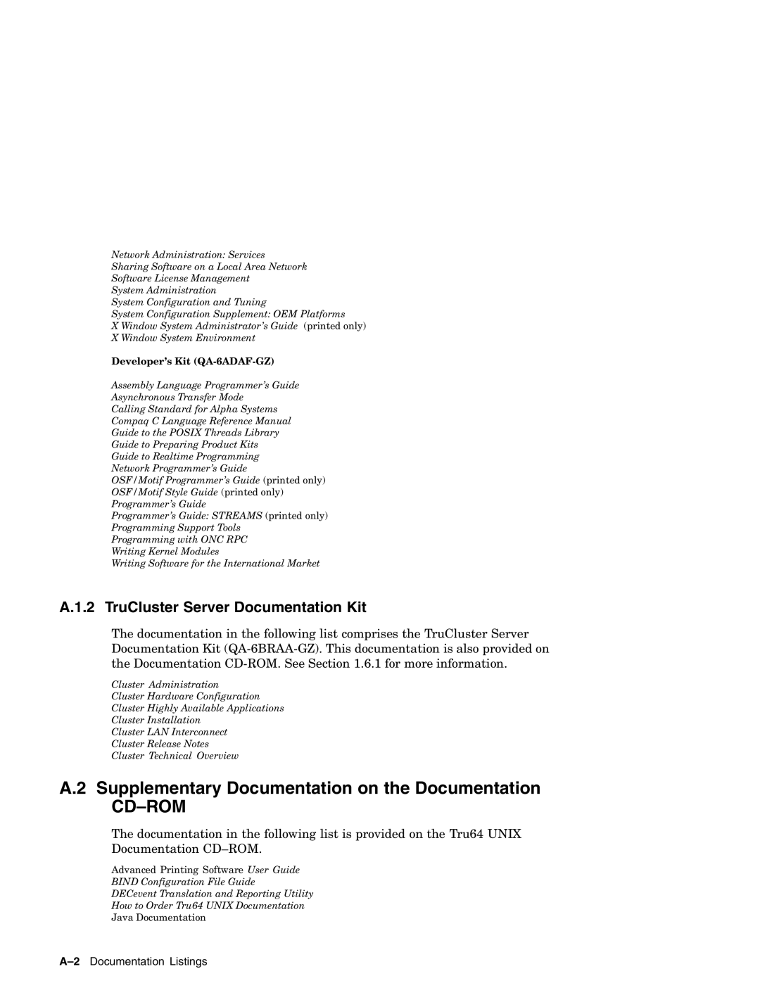 Compaq AA-RH8RD-TE manual Supplementary Documentation on the Documentation, TruCluster Server Documentation Kit 