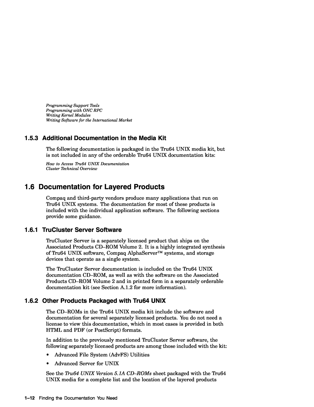Compaq AA-RH8RD-TE manual Documentation for Layered Products, Additional Documentation in the Media Kit 