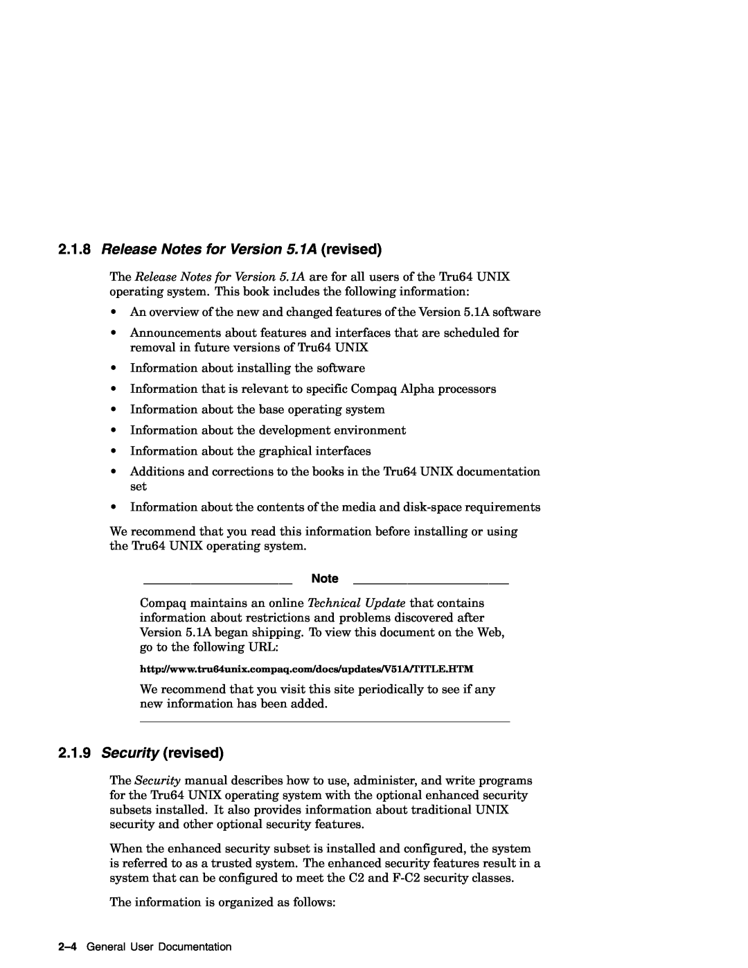 Compaq AA-RH8RD-TE manual Release Notes for Version 5.1A revised, Security revised 