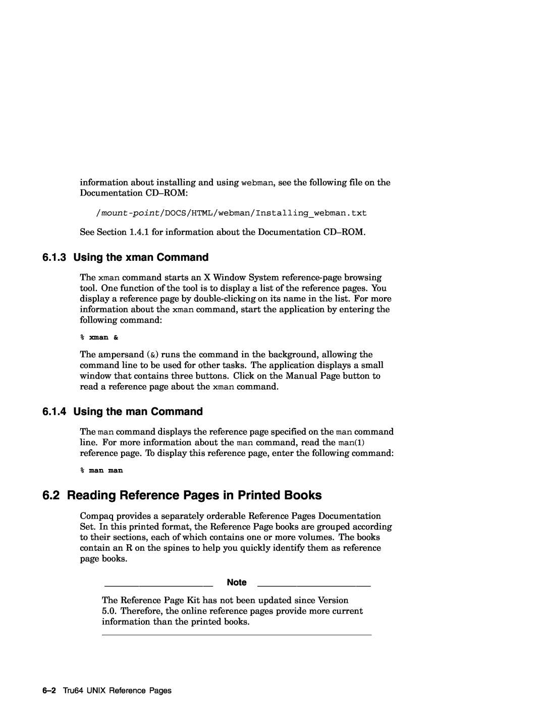 Compaq AA-RH8RD-TE manual Reading Reference Pages in Printed Books, Using the xman Command, Using the man Command 
