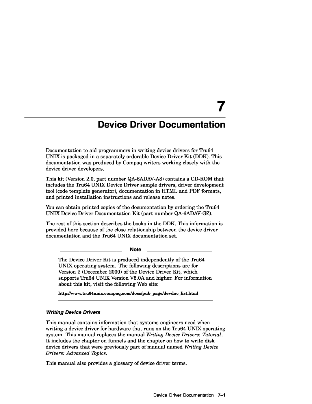 Compaq AA-RH8RD-TE manual Device Driver Documentation, Writing Device Drivers 