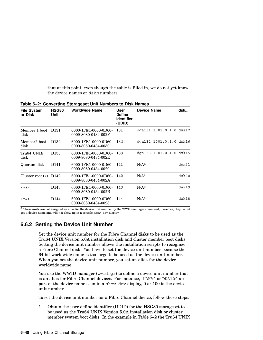 Compaq AA-RHGWB-TE manual Setting the Device Unit Number, Converting Storageset Unit Numbers to Disk Names, File System 