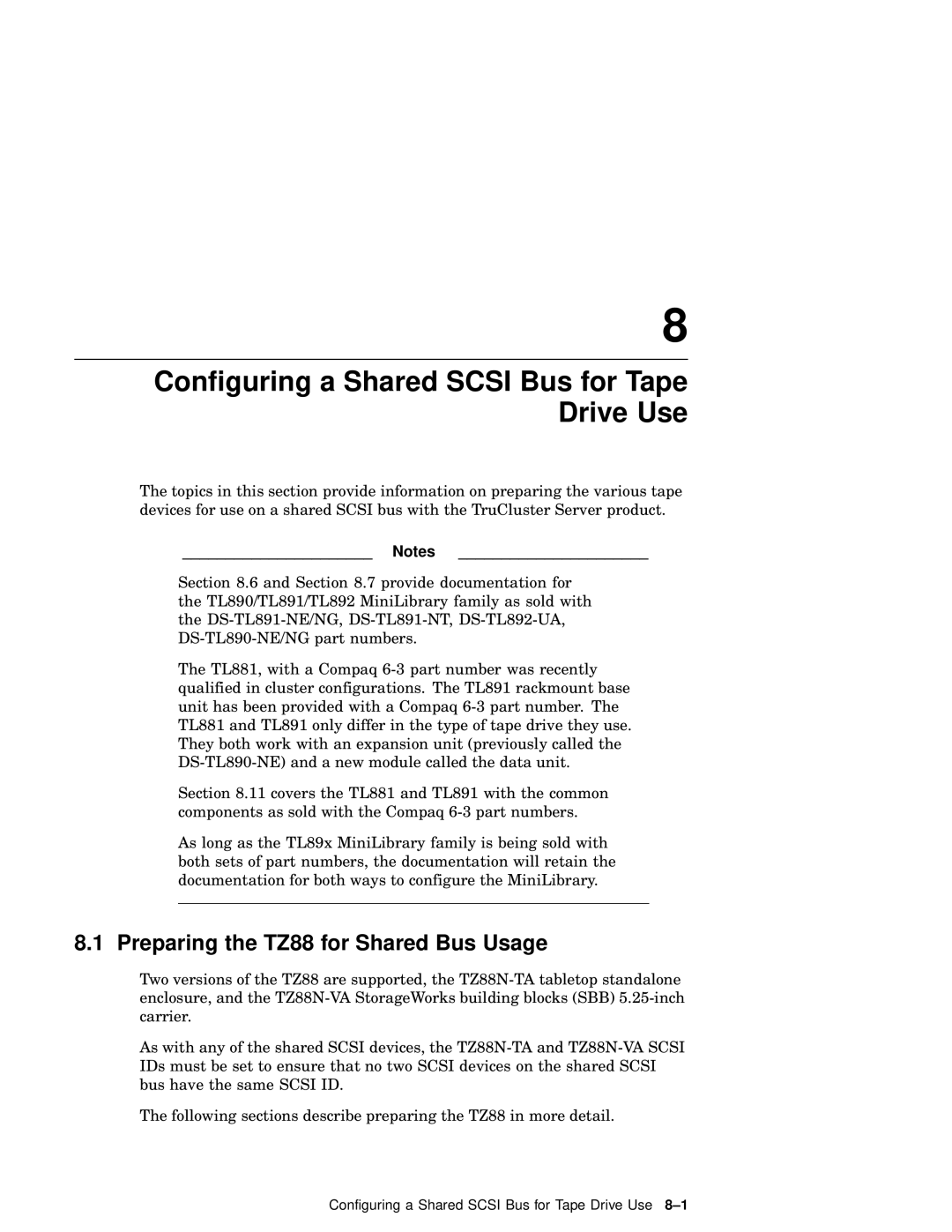 Compaq AA-RHGWB-TE manual Configuring a Shared Scsi Bus for Tape Drive Use, Preparing the TZ88 for Shared Bus Usage 