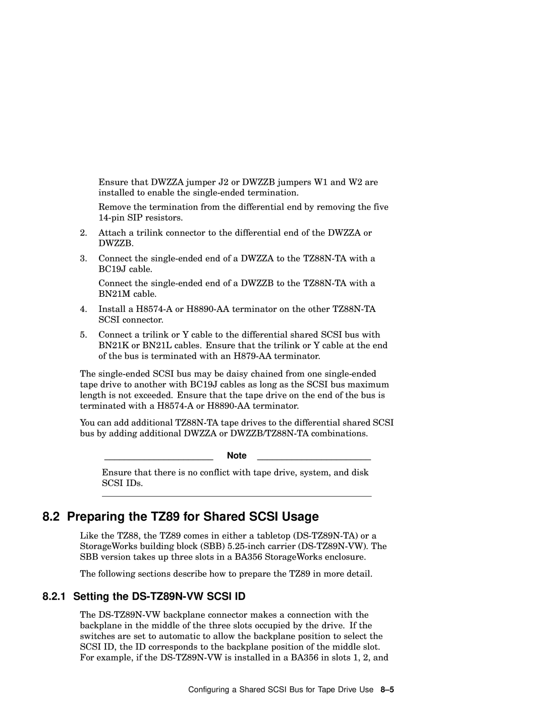 Compaq AA-RHGWB-TE manual Preparing the TZ89 for Shared Scsi Usage, Setting the DS-TZ89N-VW Scsi ID 