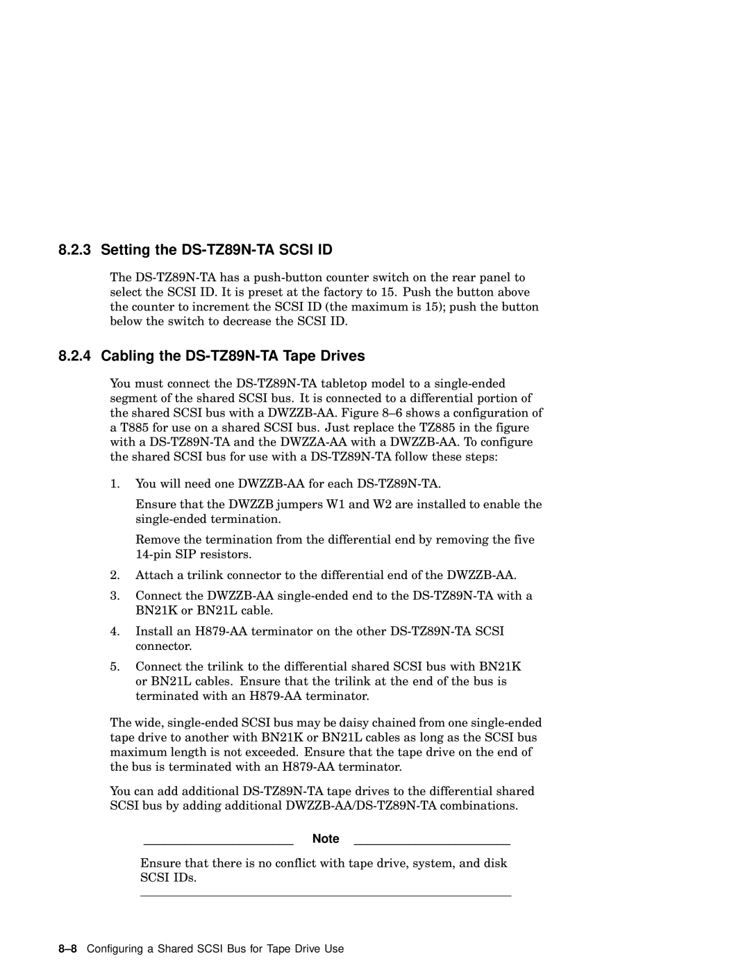 Compaq AA-RHGWB-TE manual Setting the DS-TZ89N-TA Scsi ID, Cabling the DS-TZ89N-TA Tape Drives 