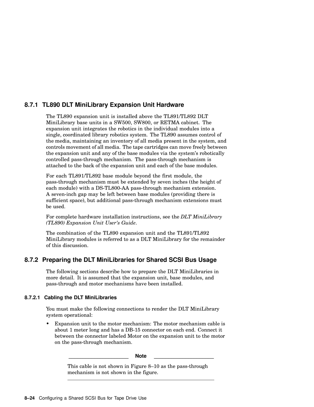 Compaq AA-RHGWB-TE manual 1 TL890 DLT MiniLibrary Expansion Unit Hardware, Cabling the DLT MiniLibraries 