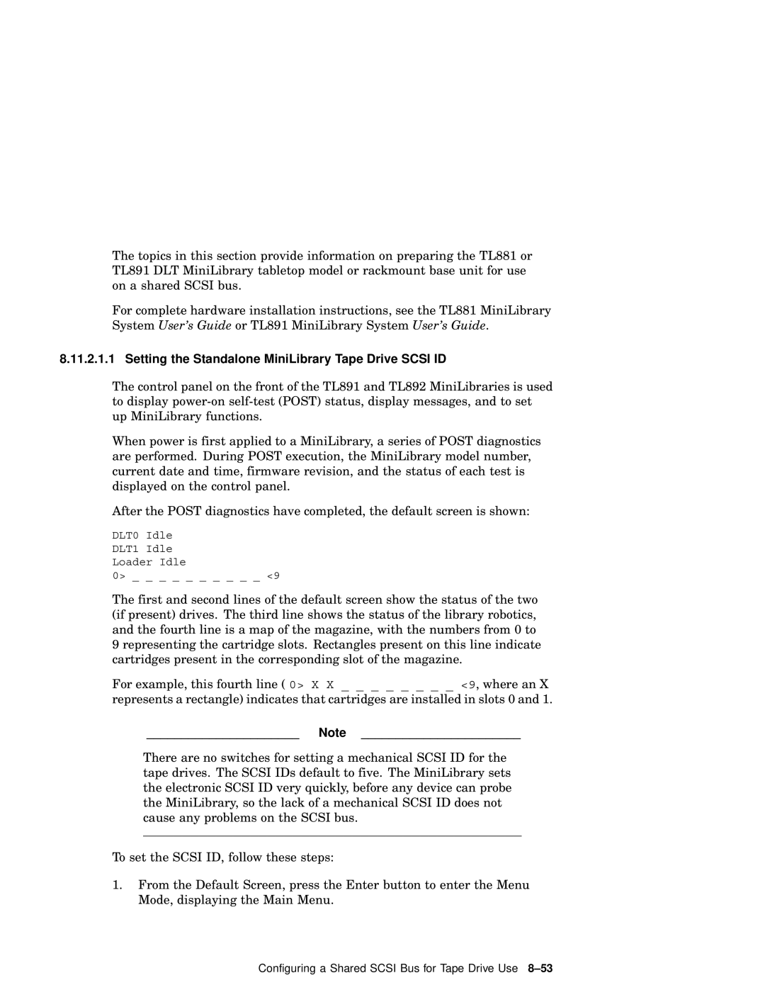 Compaq AA-RHGWB-TE manual Setting the Standalone MiniLibrary Tape Drive Scsi ID 