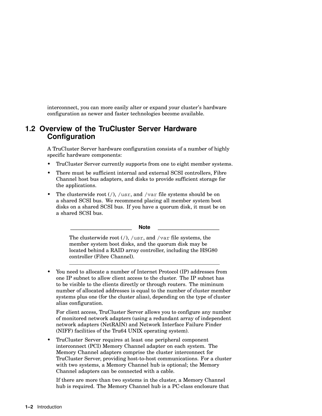 Compaq AA-RHGWB-TE manual Overview of the TruCluster Server Hardware Configuration 