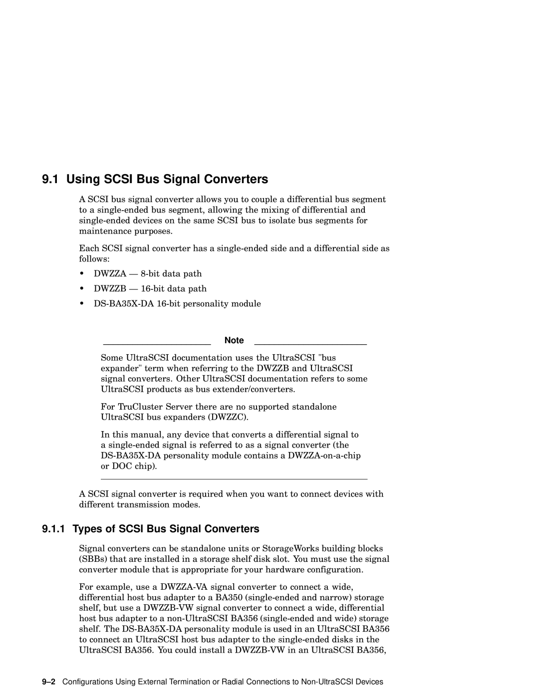 Compaq AA-RHGWB-TE manual Using Scsi Bus Signal Converters, Types of Scsi Bus Signal Converters 