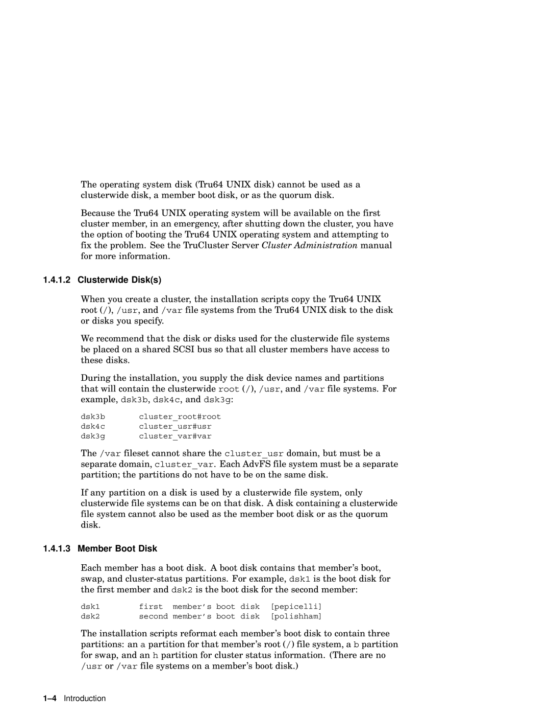 Compaq AA-RHGWB-TE manual Clusterwide Disks, Member Boot Disk 