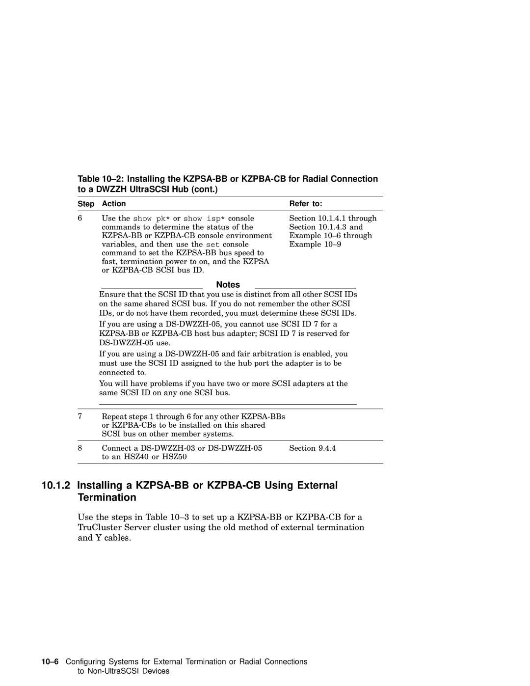 Compaq AA-RHGWB-TE manual Installing a KZPSA-BB or KZPBA-CB Using External Termination 