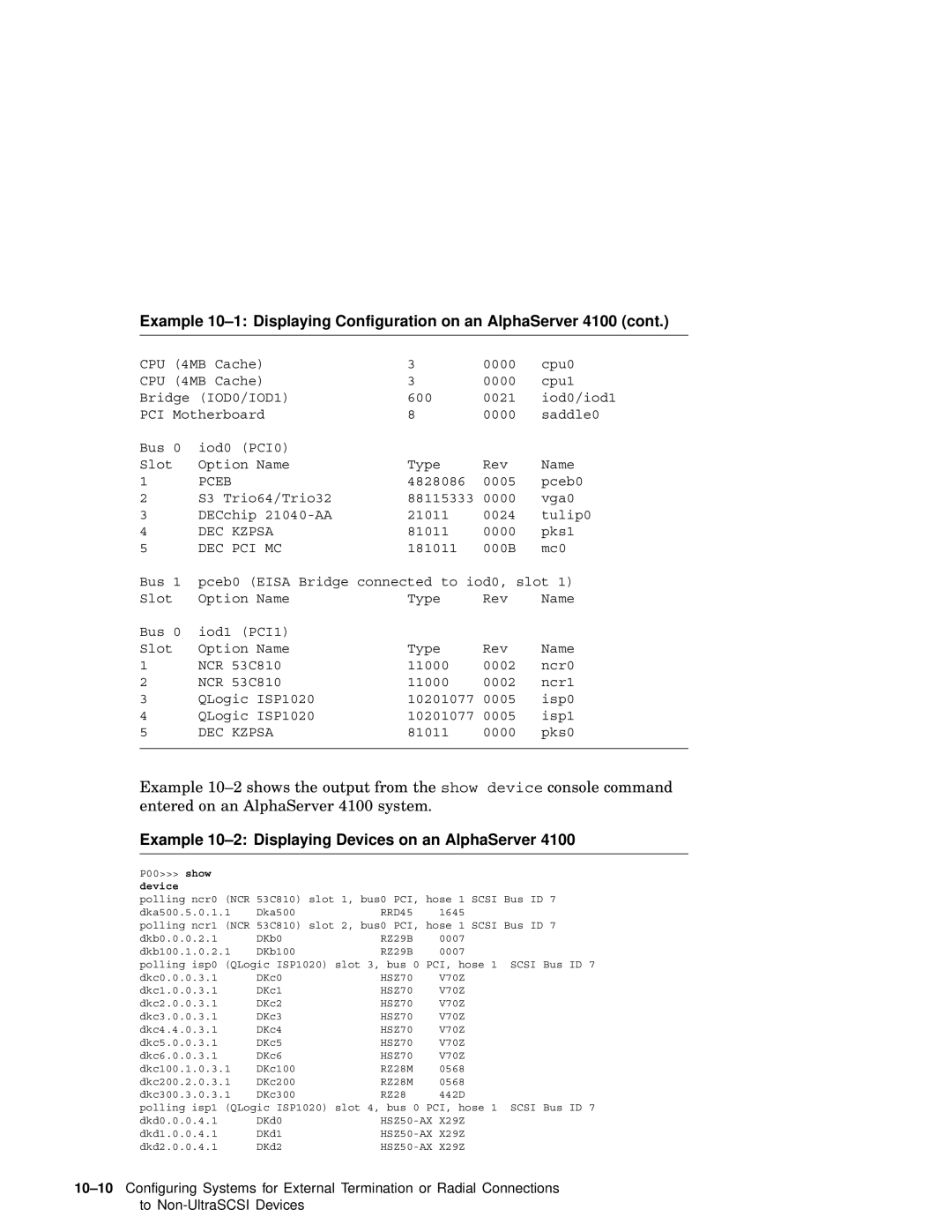 Compaq AA-RHGWB-TE manual Example 10-1 Displaying Configuration on an AlphaServer 4100 