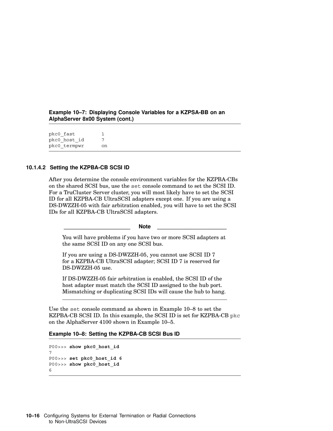 Compaq AA-RHGWB-TE manual Setting the KZPBA-CB Scsi ID, Example 10-8 Setting the KZPBA-CB Scsi Bus ID 