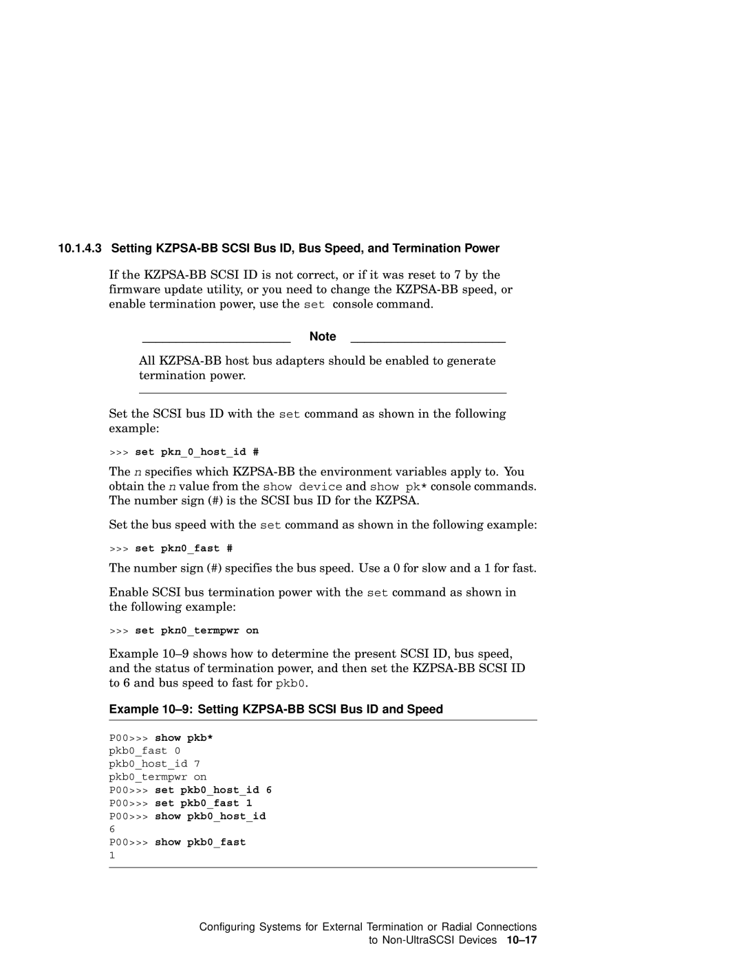 Compaq AA-RHGWB-TE manual Example 10-9 Setting KZPSA-BB Scsi Bus ID and Speed 