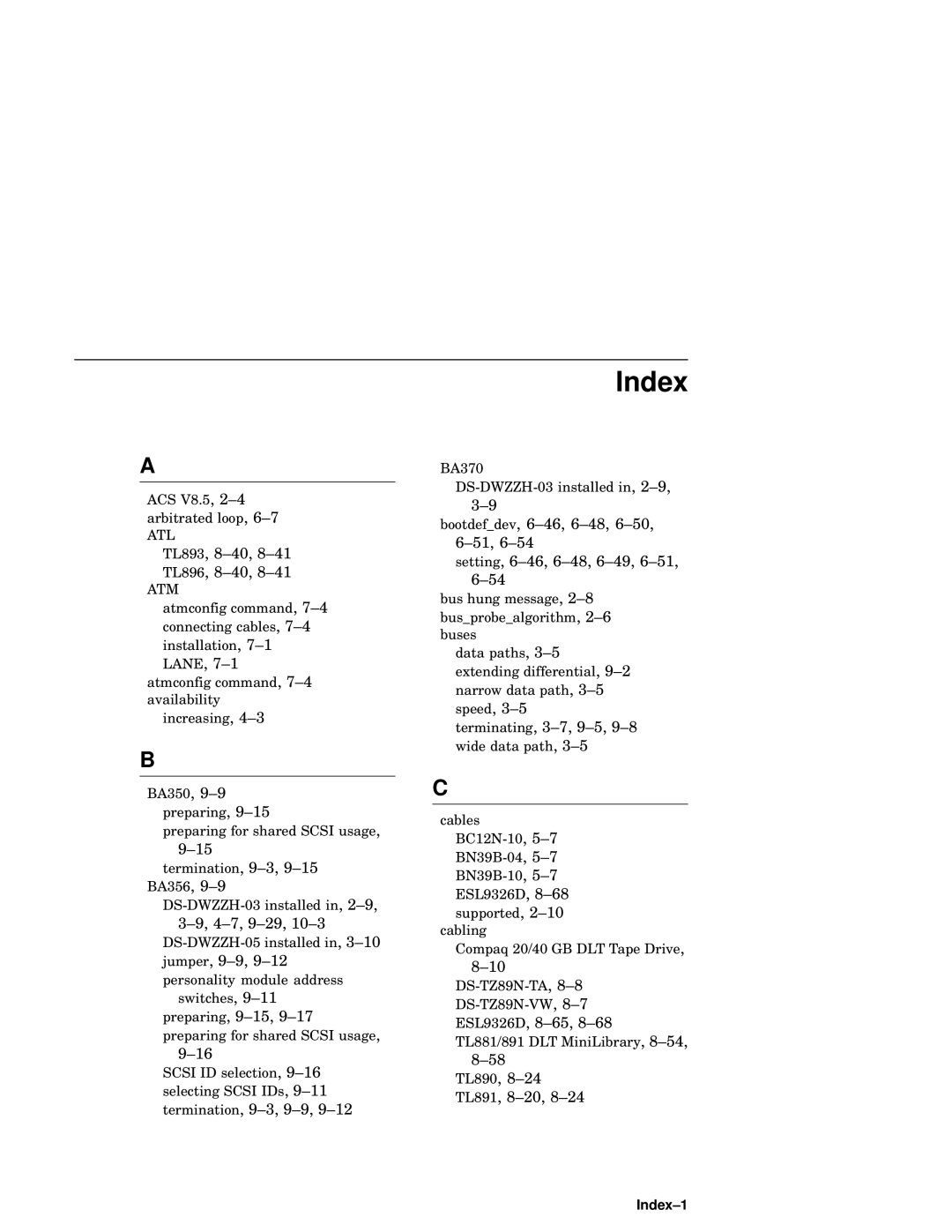 Compaq AA-RHGWB-TE manual TL893, 8-40 TL896, 8-40, Index-1 