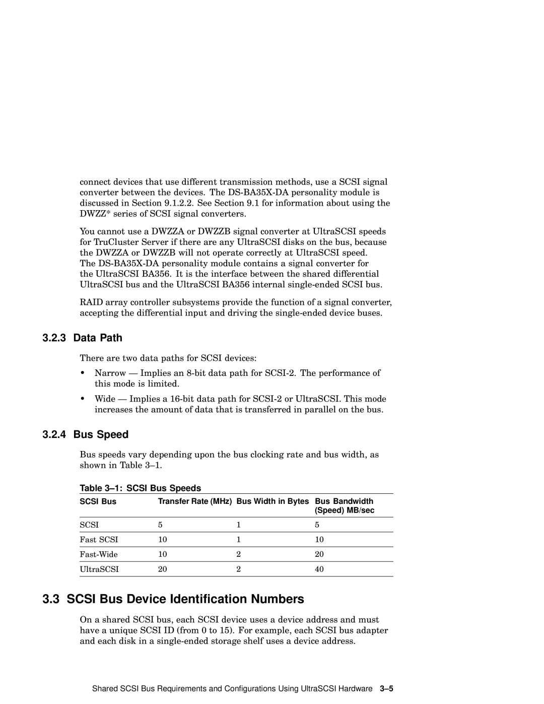 Compaq AA-RHGWB-TE manual Scsi Bus Device Identification Numbers, Data Path, Scsi Bus Speeds 