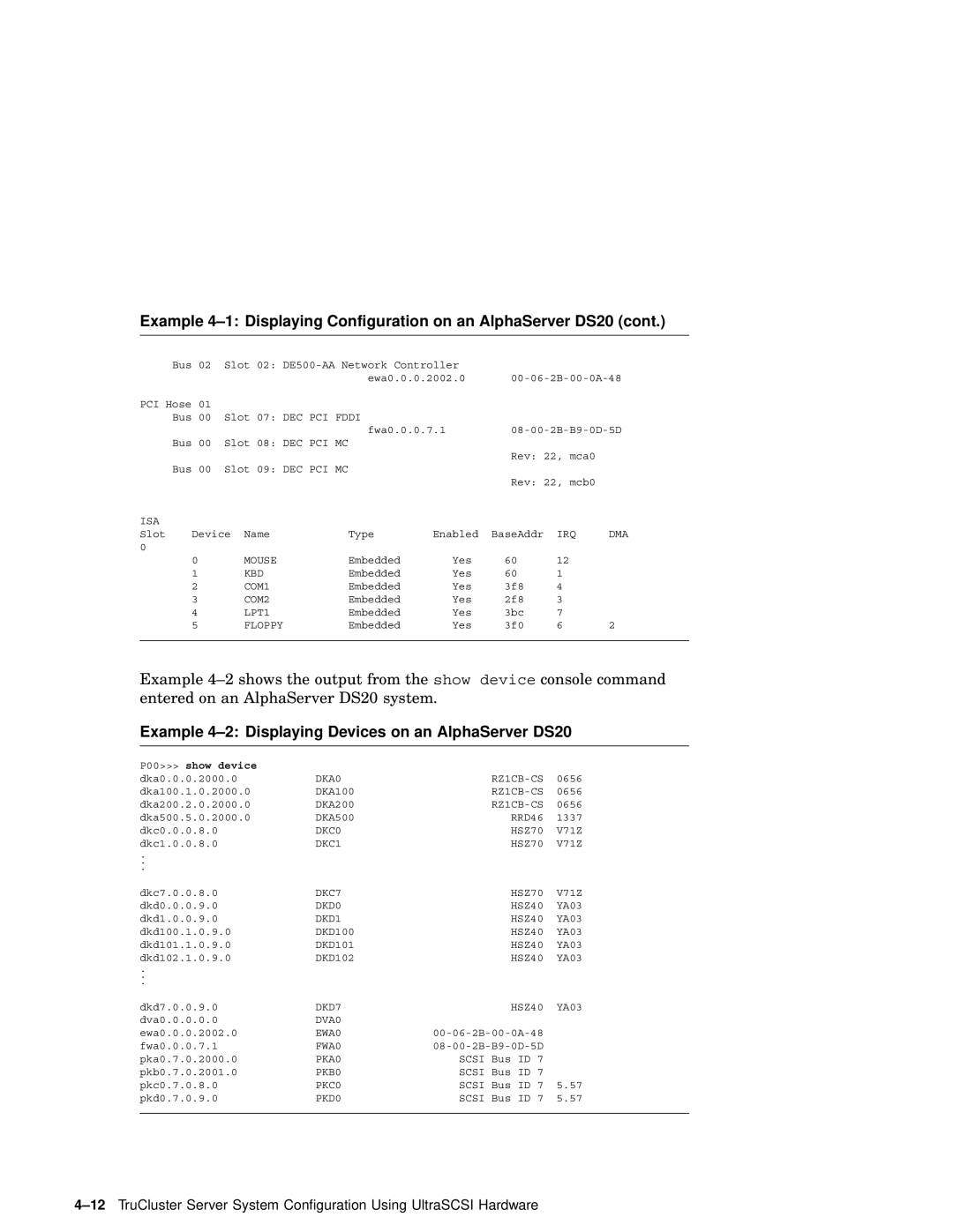 Compaq AA-RHGWB-TE manual Example 4-2 Displaying Devices on an AlphaServer DS20, P00 show device 