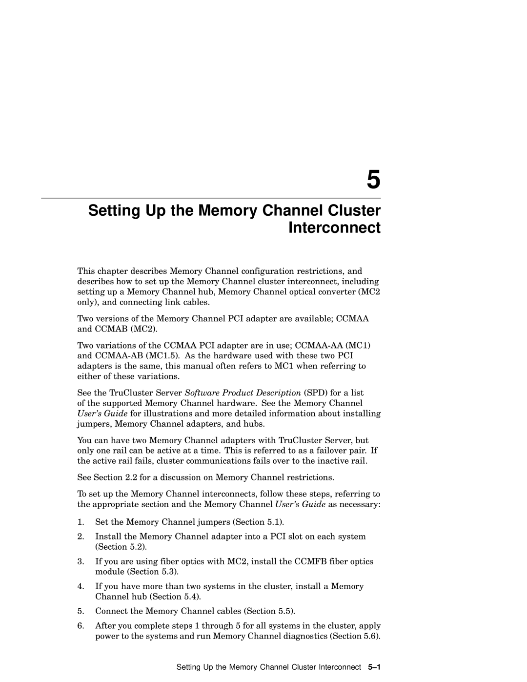 Compaq AA-RHGWB-TE manual Setting Up the Memory Channel Cluster Interconnect 