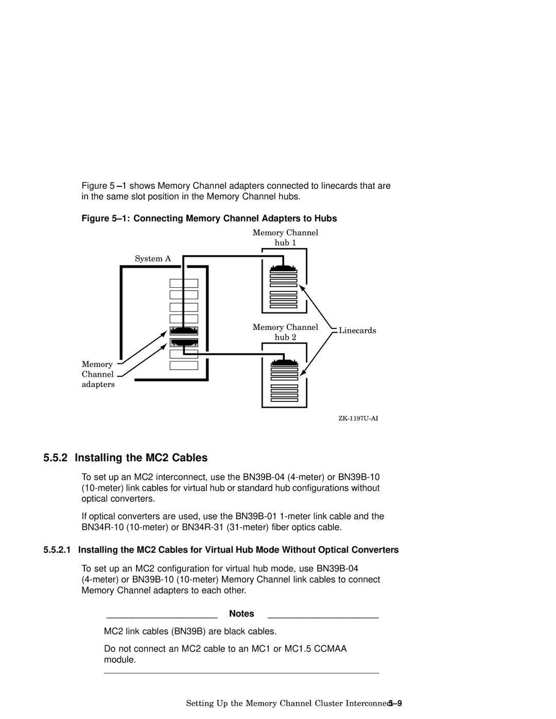 Compaq AA-RHGWC-TE manual Installing the MC2 Cables, Connecting Memory Channel Adapters to Hubs 