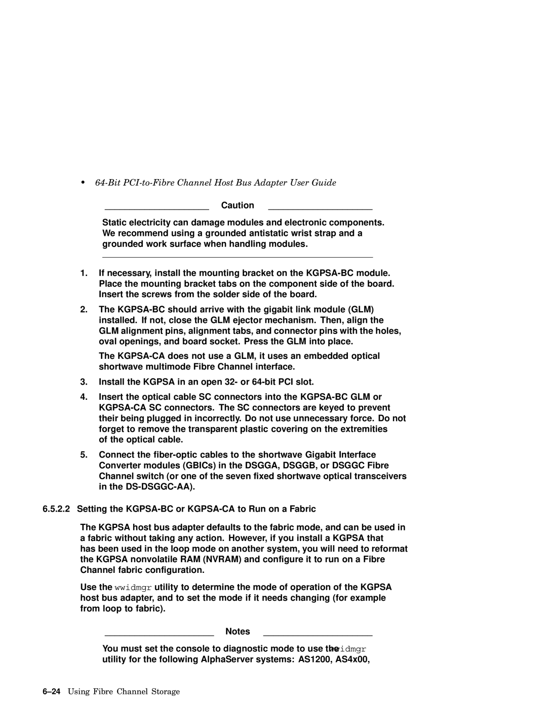 Compaq AA-RHGWC-TE manual Setting the KGPSA-BC or KGPSA-CA to Run on a Fabric 