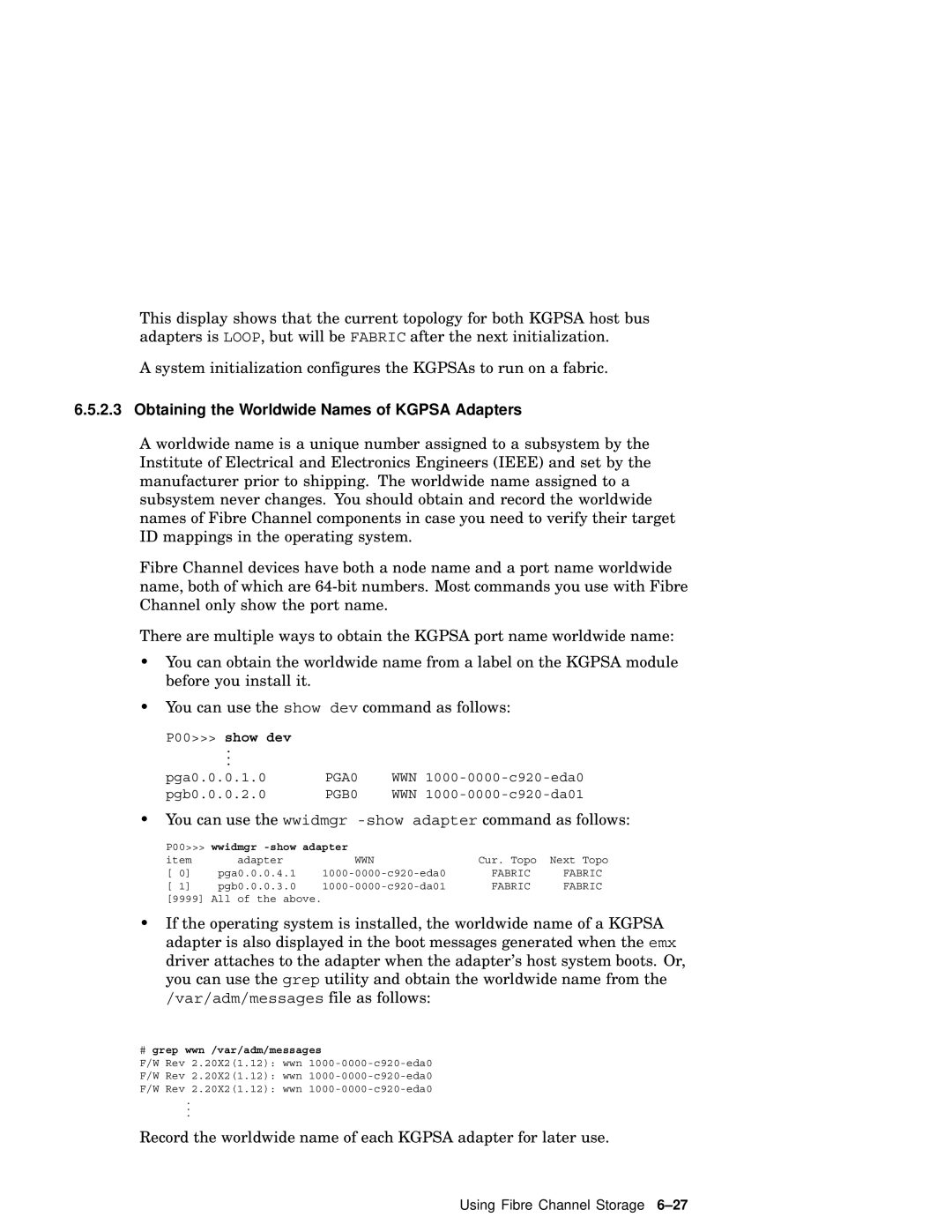 Compaq AA-RHGWC-TE manual Obtaining the Worldwide Names of Kgpsa Adapters 