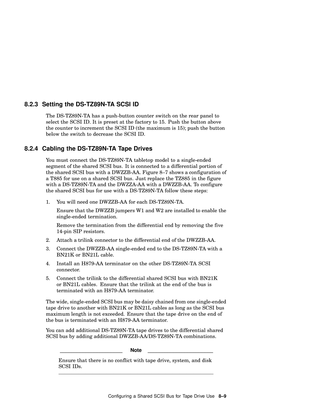 Compaq AA-RHGWC-TE manual Setting the DS-TZ89N-TA Scsi ID, Cabling the DS-TZ89N-TA Tape Drives 