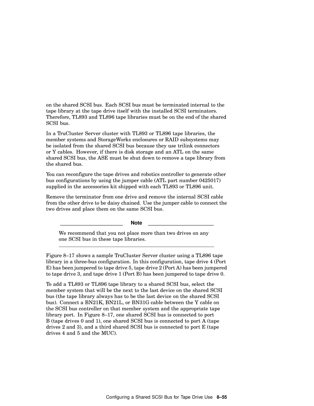 Compaq AA-RHGWC-TE manual Configuring a Shared Scsi Bus for Tape Drive Use 