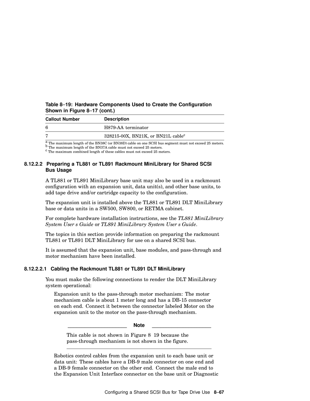 Compaq AA-RHGWC-TE manual Cabling the Rackmount TL881 or TL891 DLT MiniLibrary 