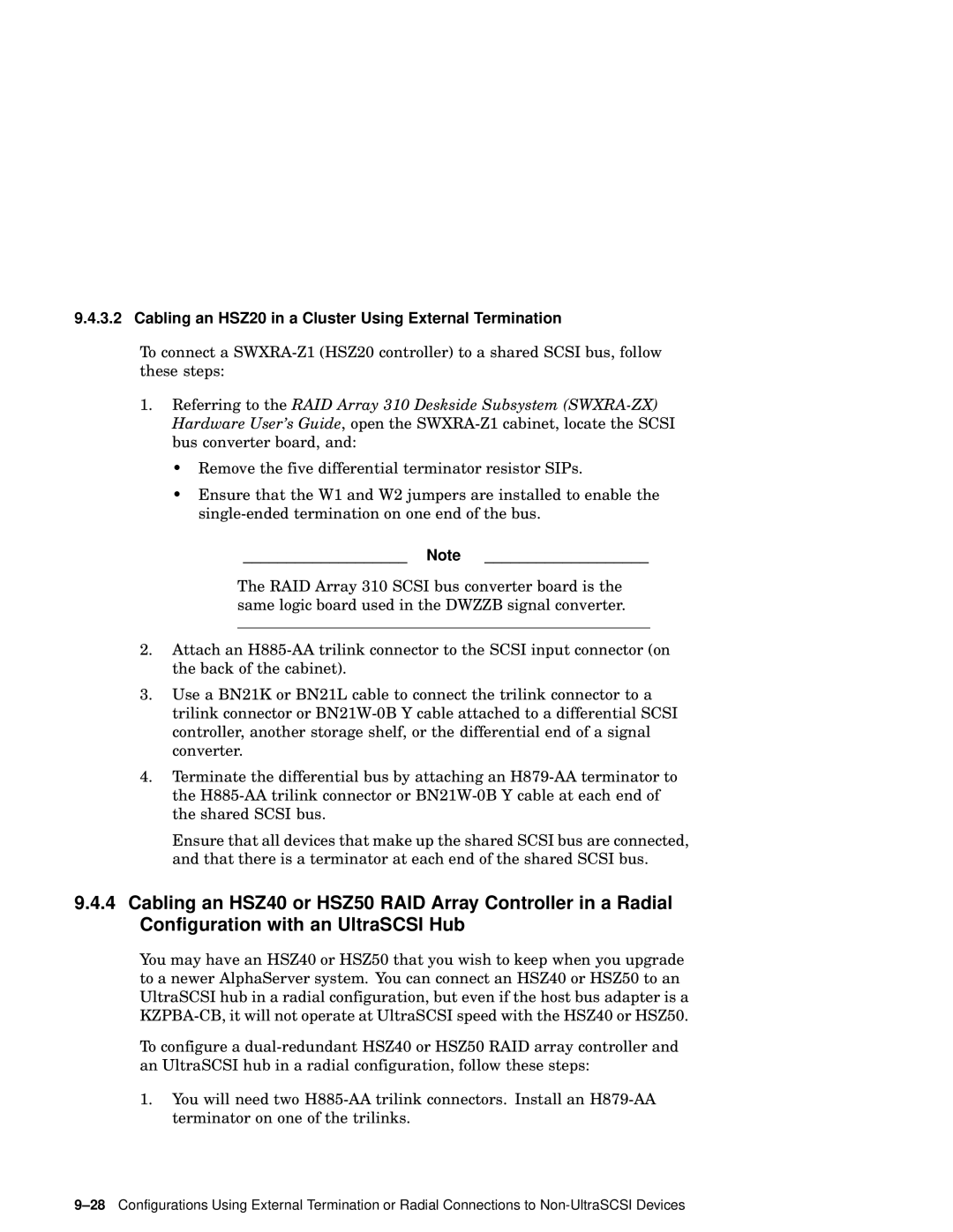 Compaq AA-RHGWC-TE manual Cabling an HSZ20 in a Cluster Using External Termination 