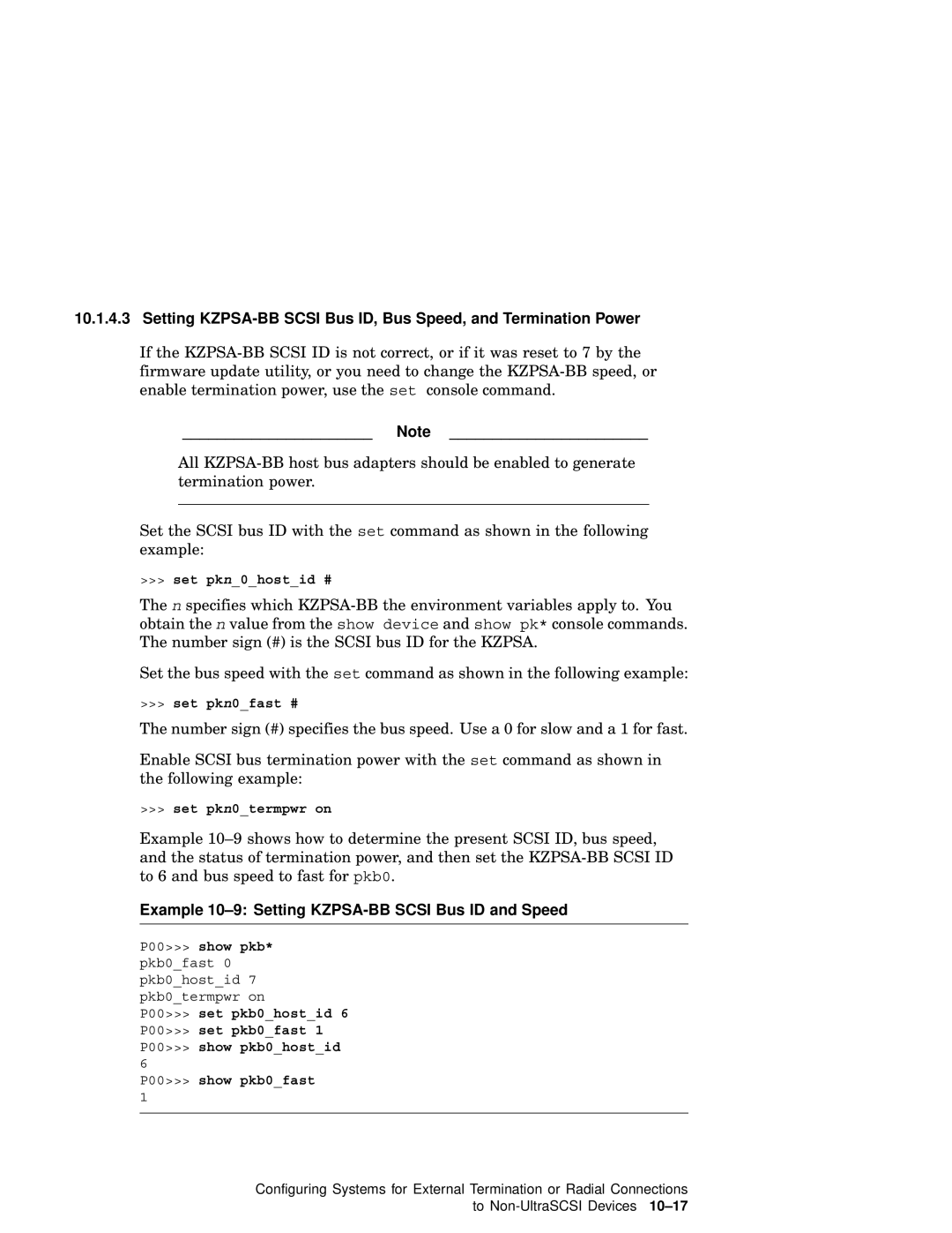 Compaq AA-RHGWC-TE manual Example 10-9 Setting KZPSA-BB Scsi Bus ID and Speed 