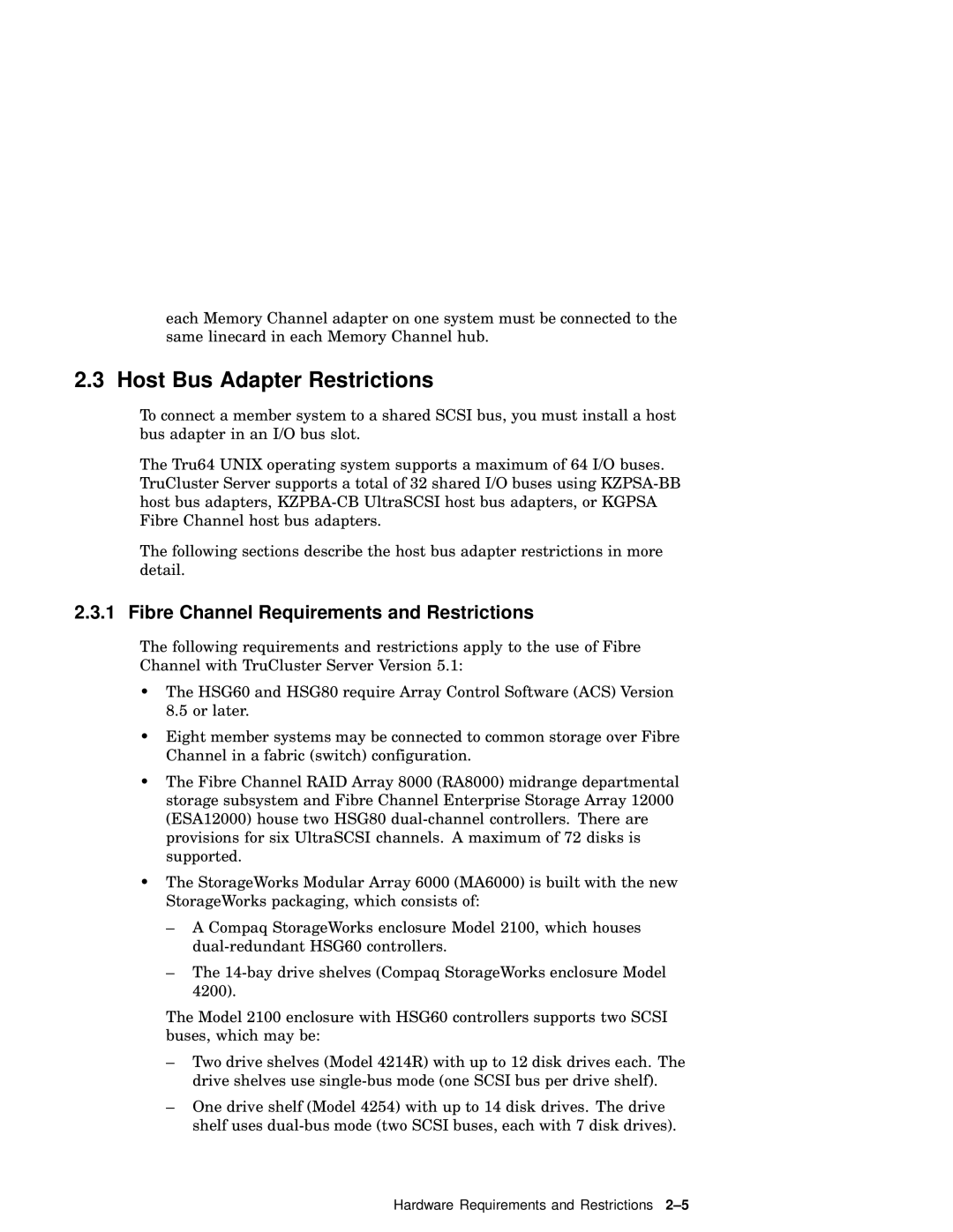 Compaq AA-RHGWC-TE manual Host Bus Adapter Restrictions, Fibre Channel Requirements and Restrictions 