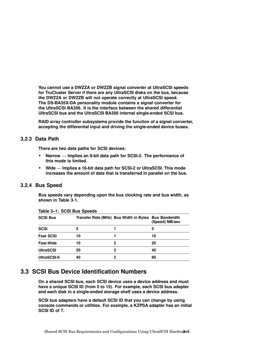 Compaq AA-RHGWC-TE manual Scsi Bus Device Identification Numbers, Data Path, Scsi Bus Speeds 