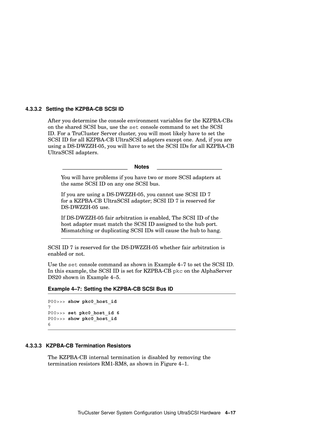 Compaq AA-RHGWC-TE manual Setting the KZPBA-CB Scsi ID, Example 4-7 Setting the KZPBA-CB Scsi Bus ID 