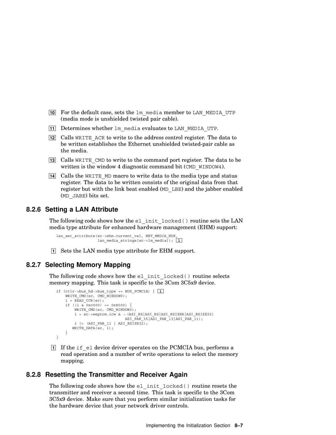 Compaq AA-RNG2A-TE manual Setting a LAN Attribute, Selecting Memory Mapping, Resetting the Transmitter and Receiver Again 