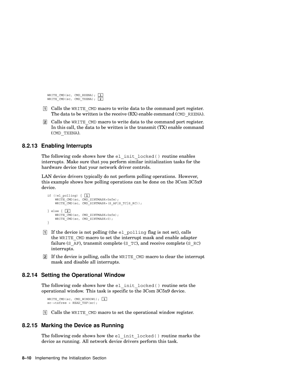 Compaq AA-RNG2A-TE manual Enabling Interrupts, Setting the Operational Window, Marking the Device as Running 