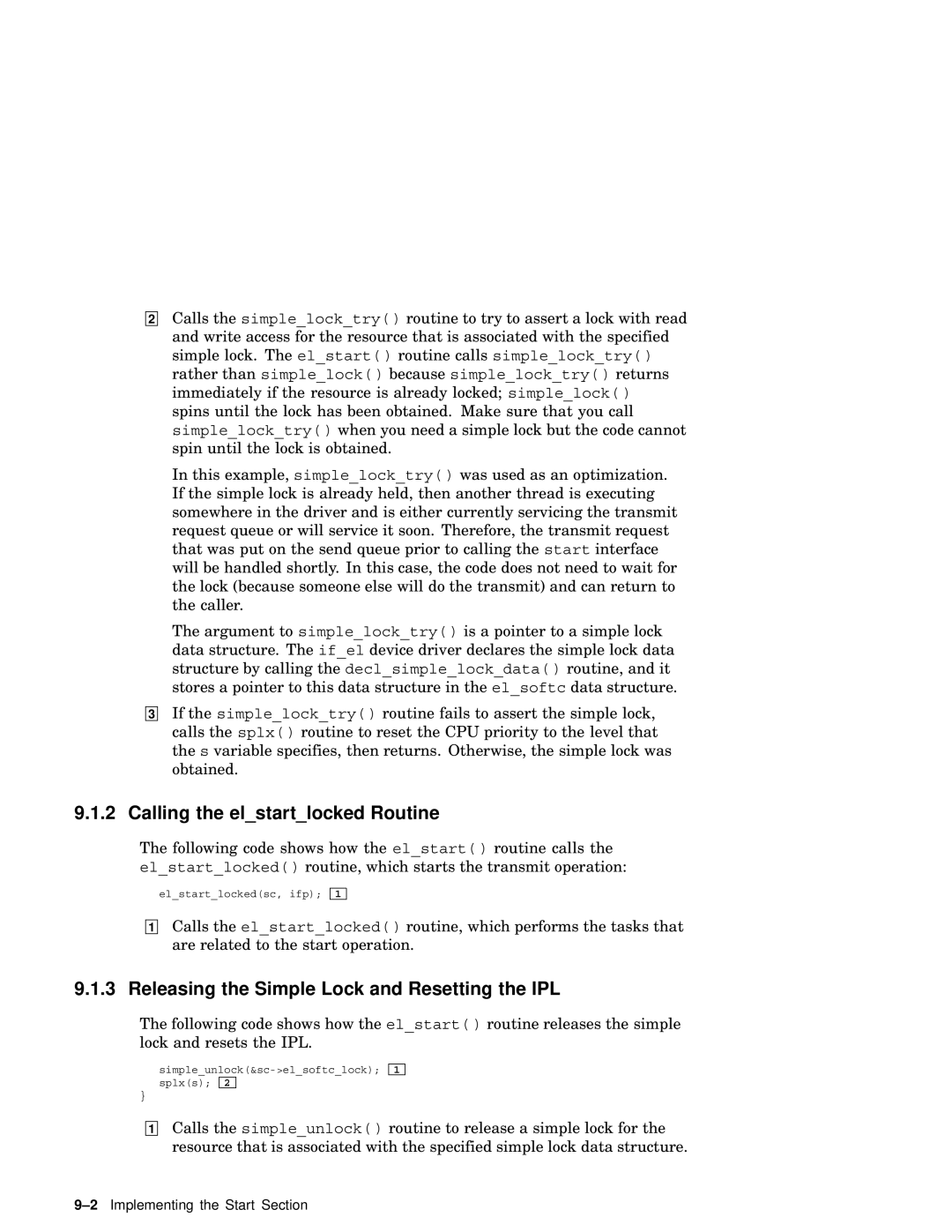 Compaq AA-RNG2A-TE manual Calling the elstartlocked Routine, Releasing the Simple Lock and Resetting the IPL 