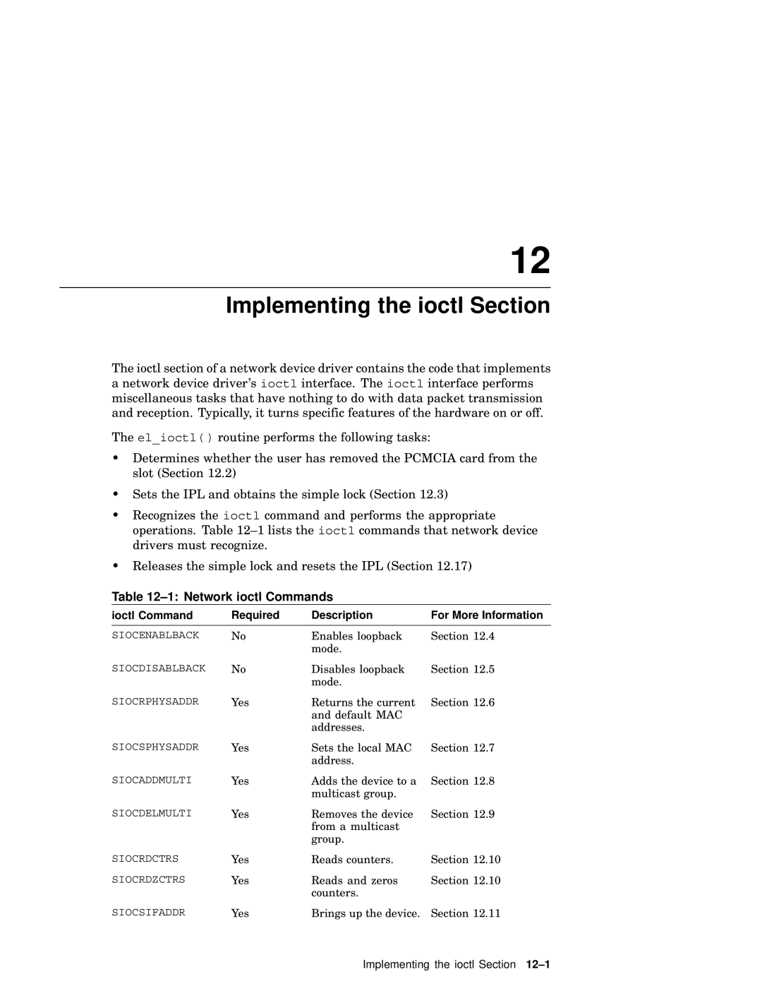 Compaq AA-RNG2A-TE manual Implementing the ioctl Section, Ioctl Command Required Description For More Information 