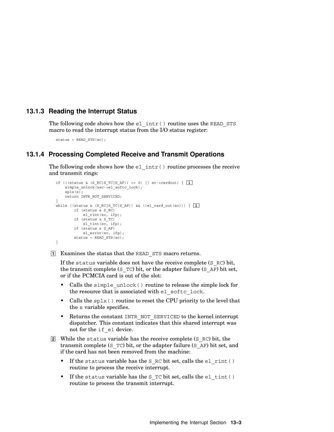 Compaq AA-RNG2A-TE manual Reading the Interrupt Status, Processing Completed Receive and Transmit Operations 