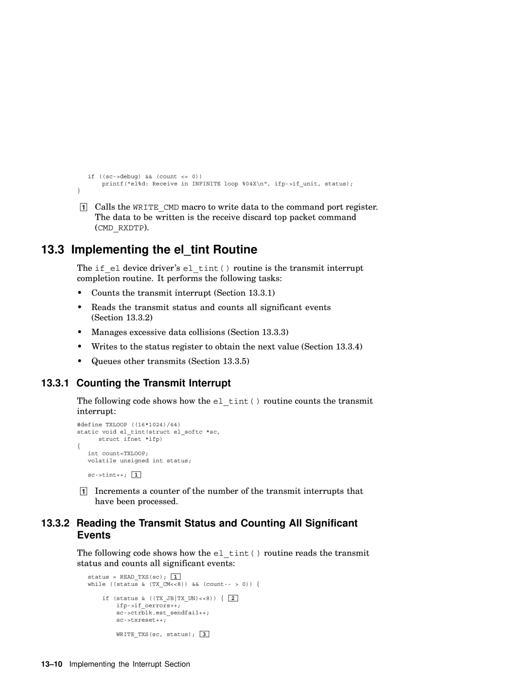 Compaq AA-RNG2A-TE manual Implementing the eltint Routine, Counting the Transmit Interrupt 