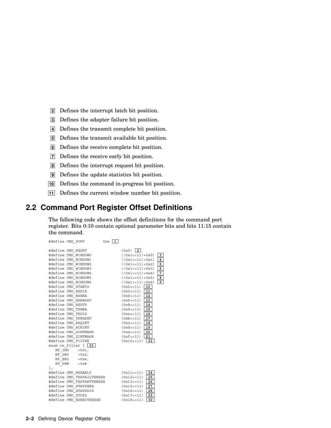 Compaq AA-RNG2A-TE manual Command Port Register Offset Definitions 