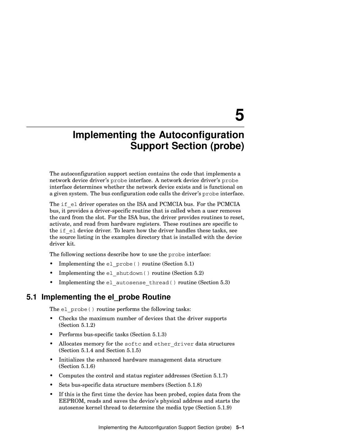 Compaq AA-RNG2A-TE manual Implementing the Autoconfiguration Support Section probe, Implementing the elprobe Routine 